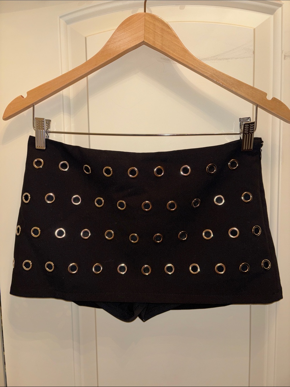 Edikted Black Micro Skort with Silver Grommet Accents